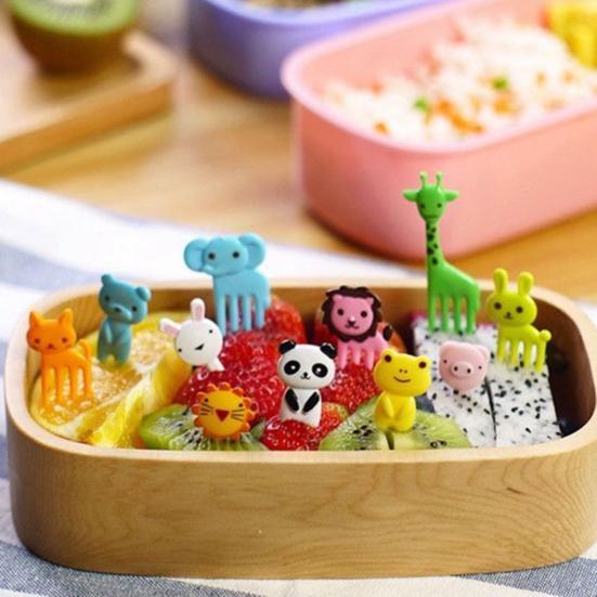 10 Pcs Kid Child Cartoon Animal Food Fruit Pick Fork Bento Lunch Box Decor Parts