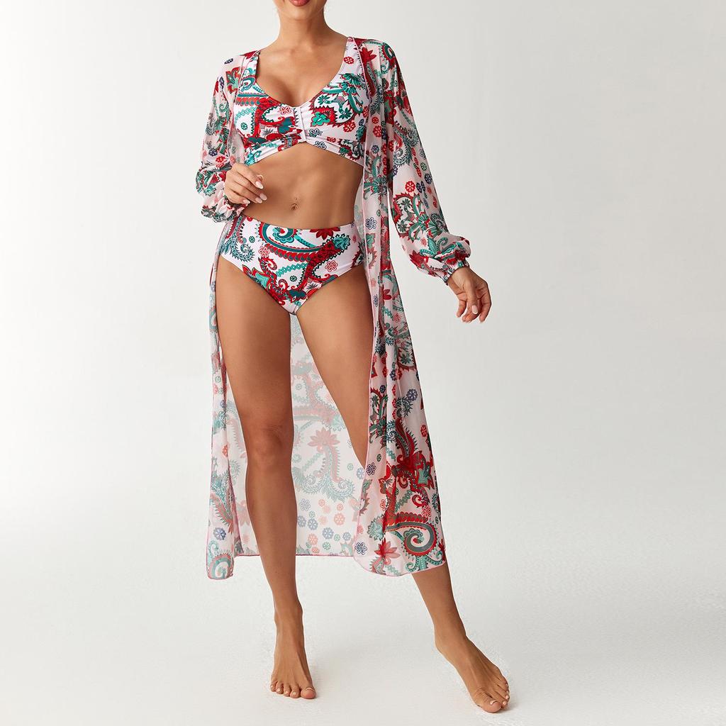 2026 Sexy Plus Size Women's Printed Bikini 3-Piece Set - European & American Swimwear