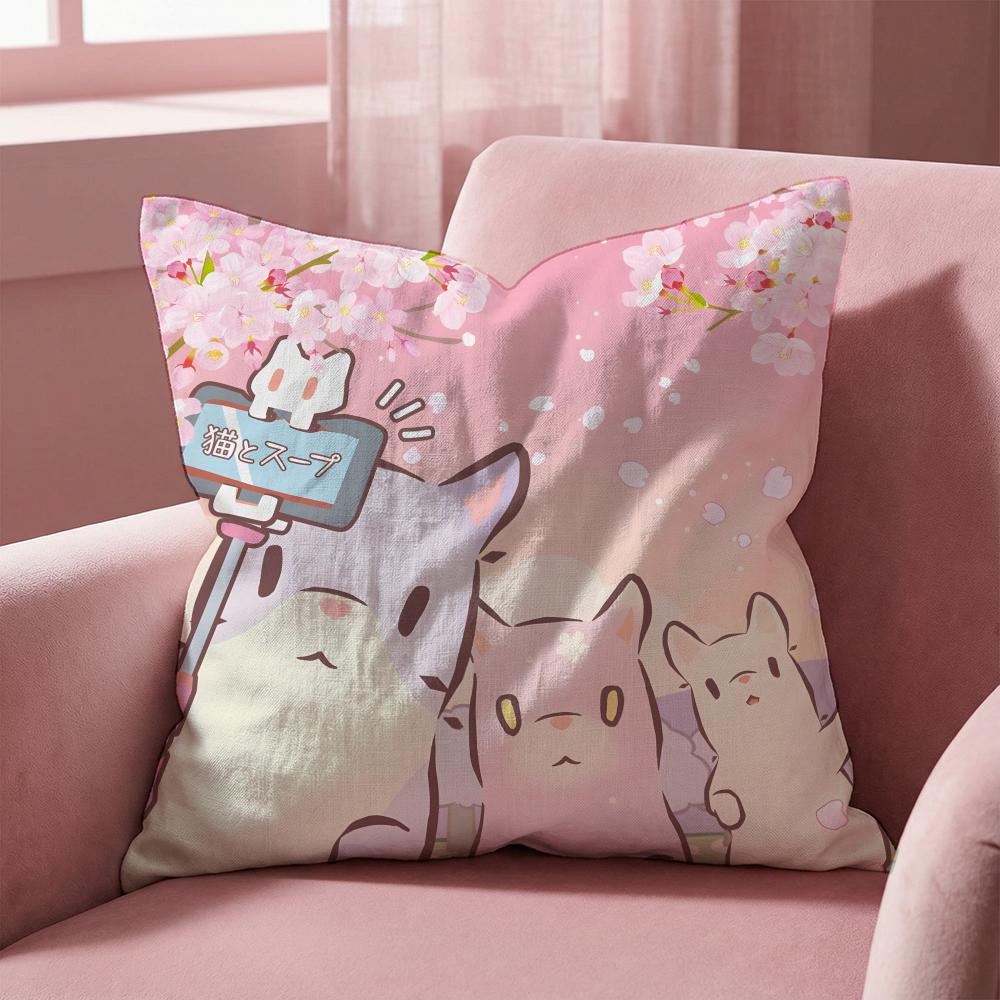 Cats & Soup Cushion Cover Multi-Scene Pillow Cover for Home & Car - Reversible, Soft & Durable for Daily Use