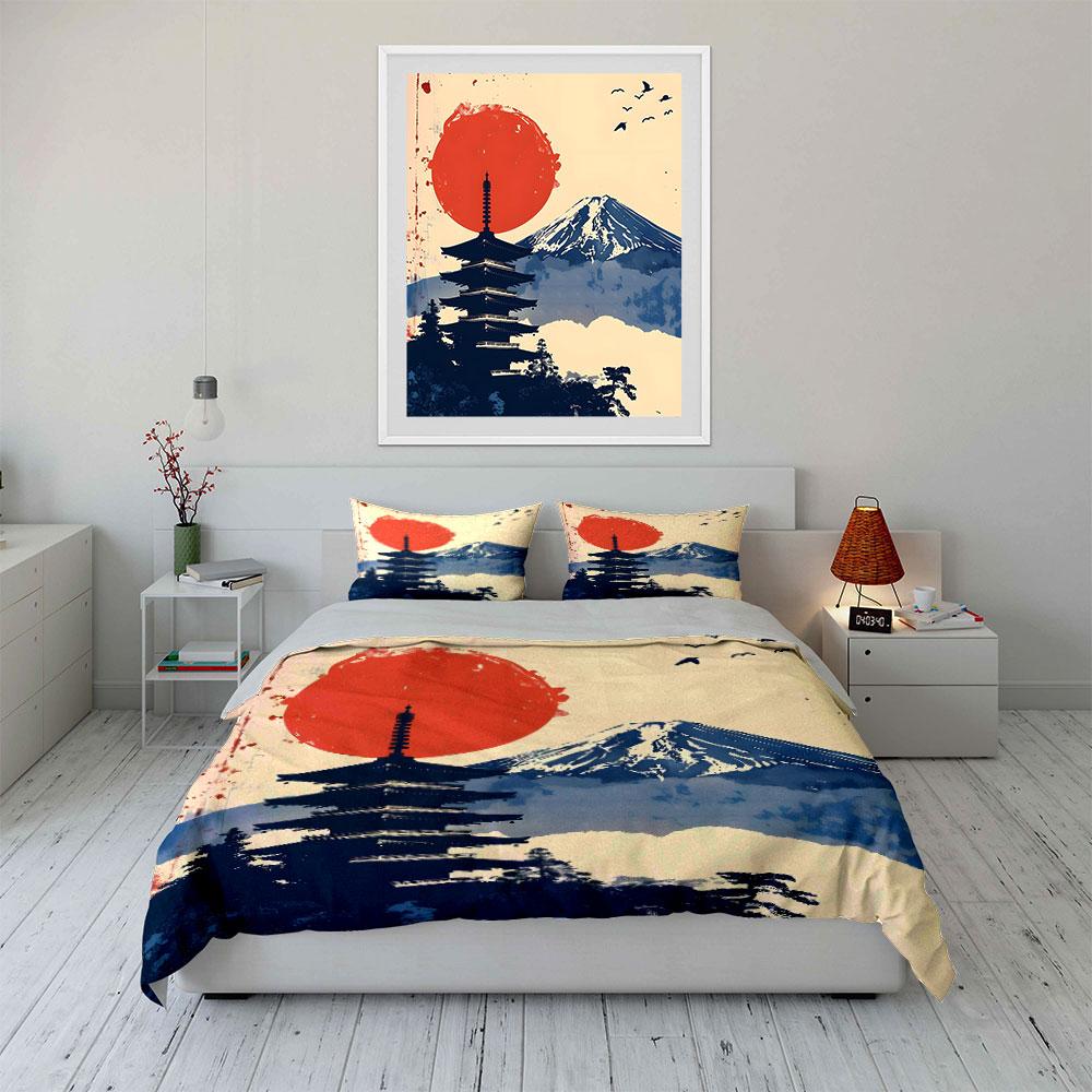 Japanese Landscape Art Set Decoration Exquisite three-piece bedding set gift for kids and adults