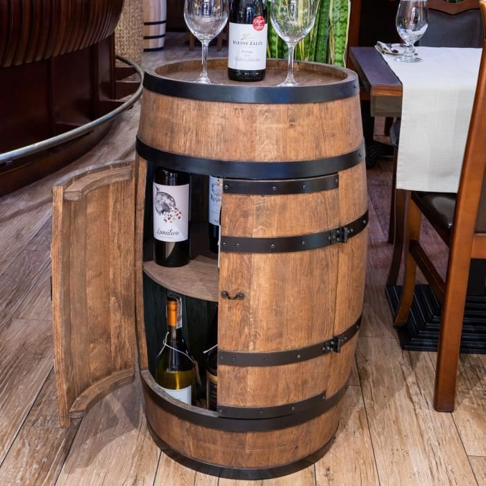 Casier à Vin – Creative Cooper – Tonneau En Bois avec des portes, Meuble Rangement Bouteille Alcool, 80x50 cm, Wenge