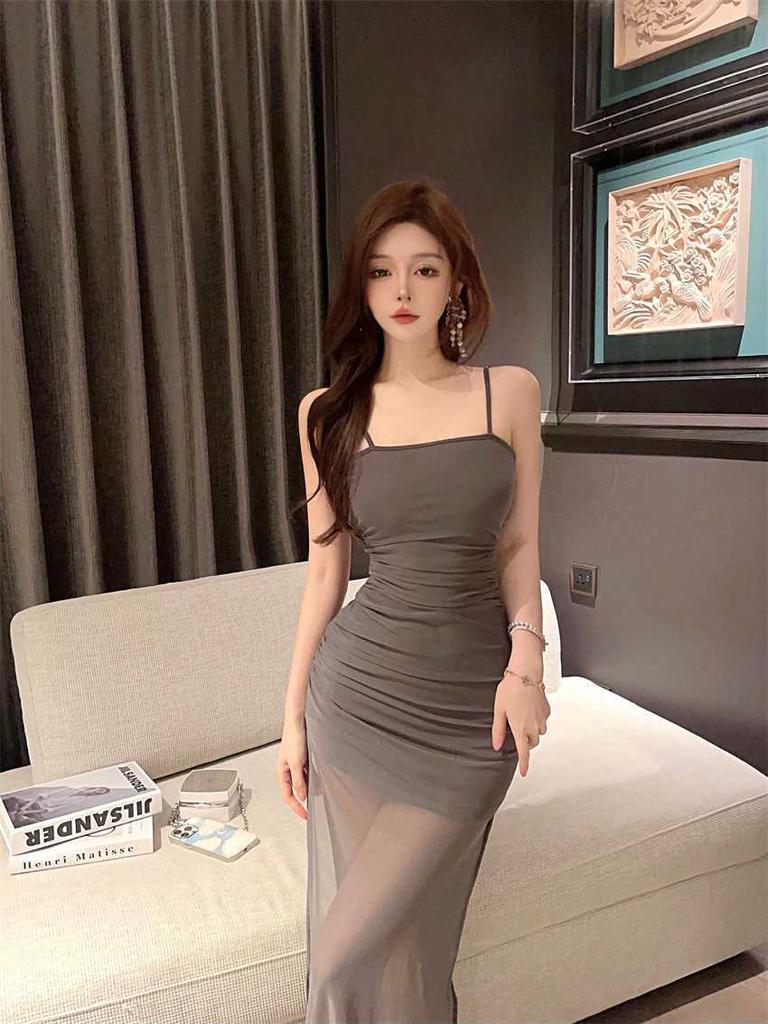 French Pure Desire Wind Split Suspender Dress Summer New Beautiful Seaside Vacation Mesh Dress Women