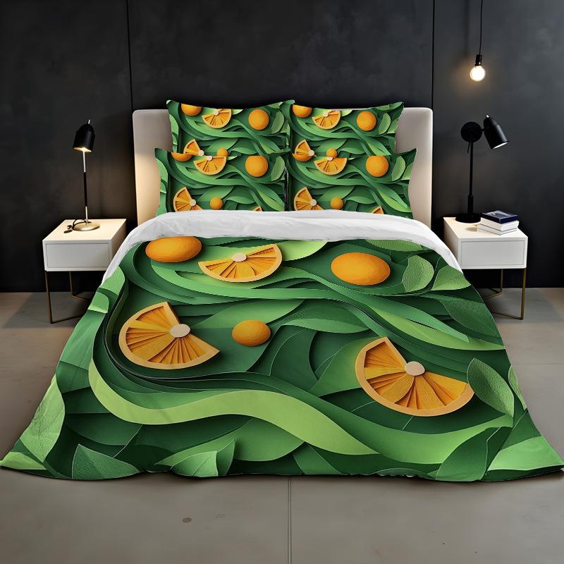 3D Digital Printing Bedding Two Or Three Piece Fruit Orange Polyester Quilt Cover
