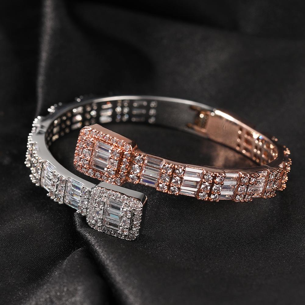 Hiphop fashion open bracelet ins wind diamond staggered two-color bracelet personality hip-hop men's jewelry