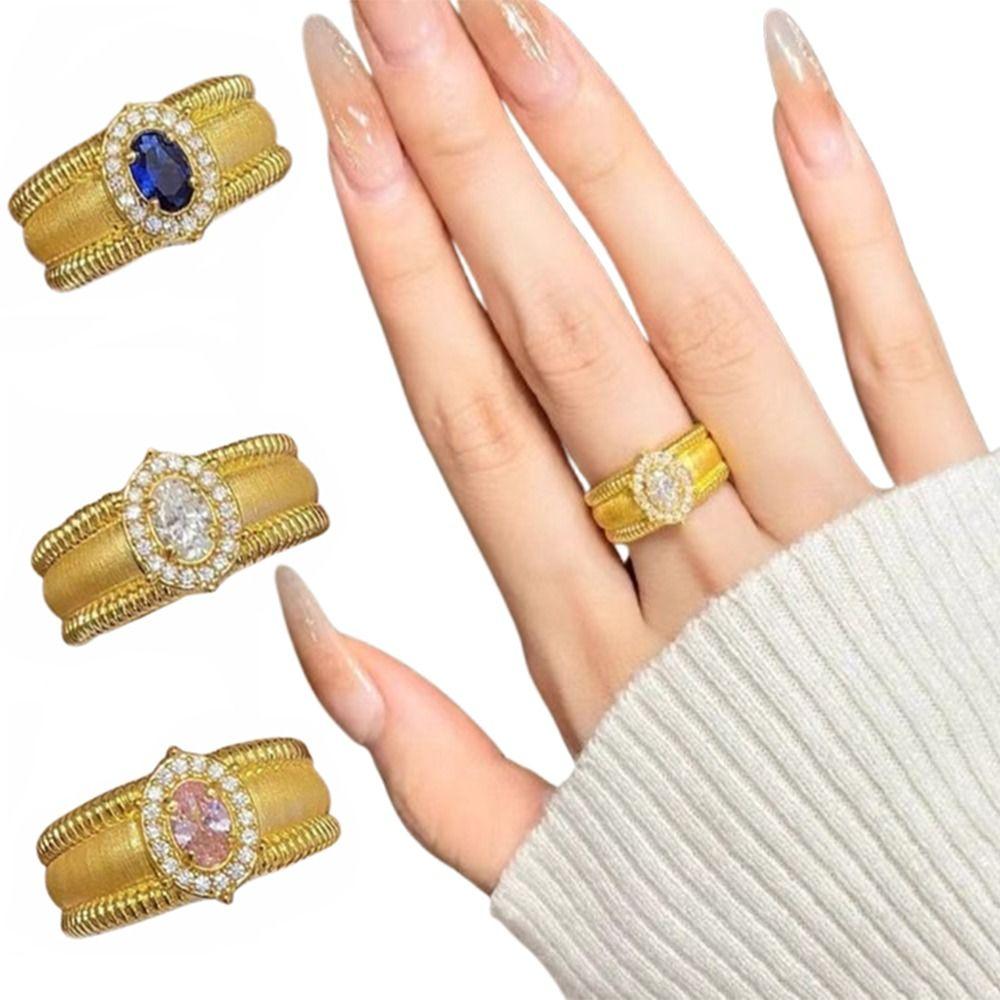 Vintage Crystal Split Ring Unique Adjustable Finger Rings Retro Pearl Opening Rings  Female