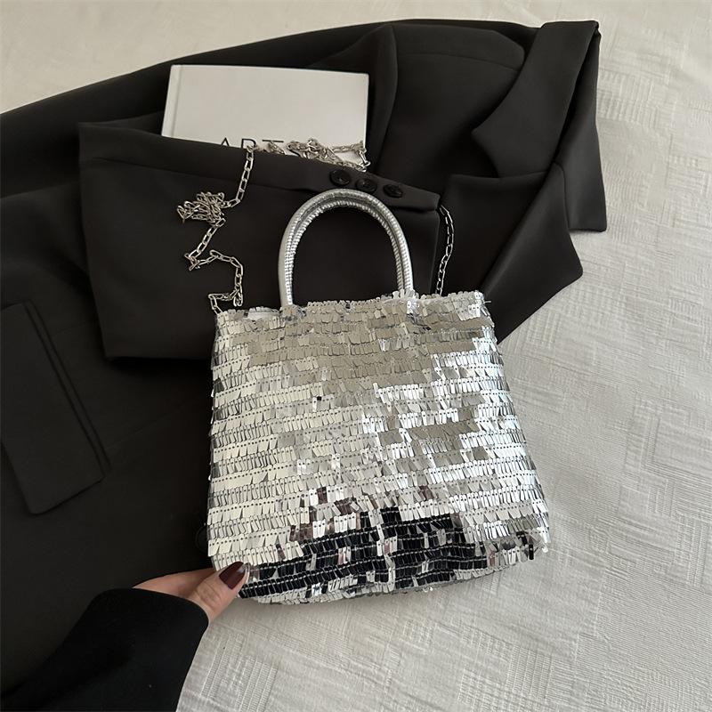 

Новая высококачественная модная сумка на одно плечо с пайетками контрастного цвета большой вместимости, сумка-фея, универсальная сумка-тоут