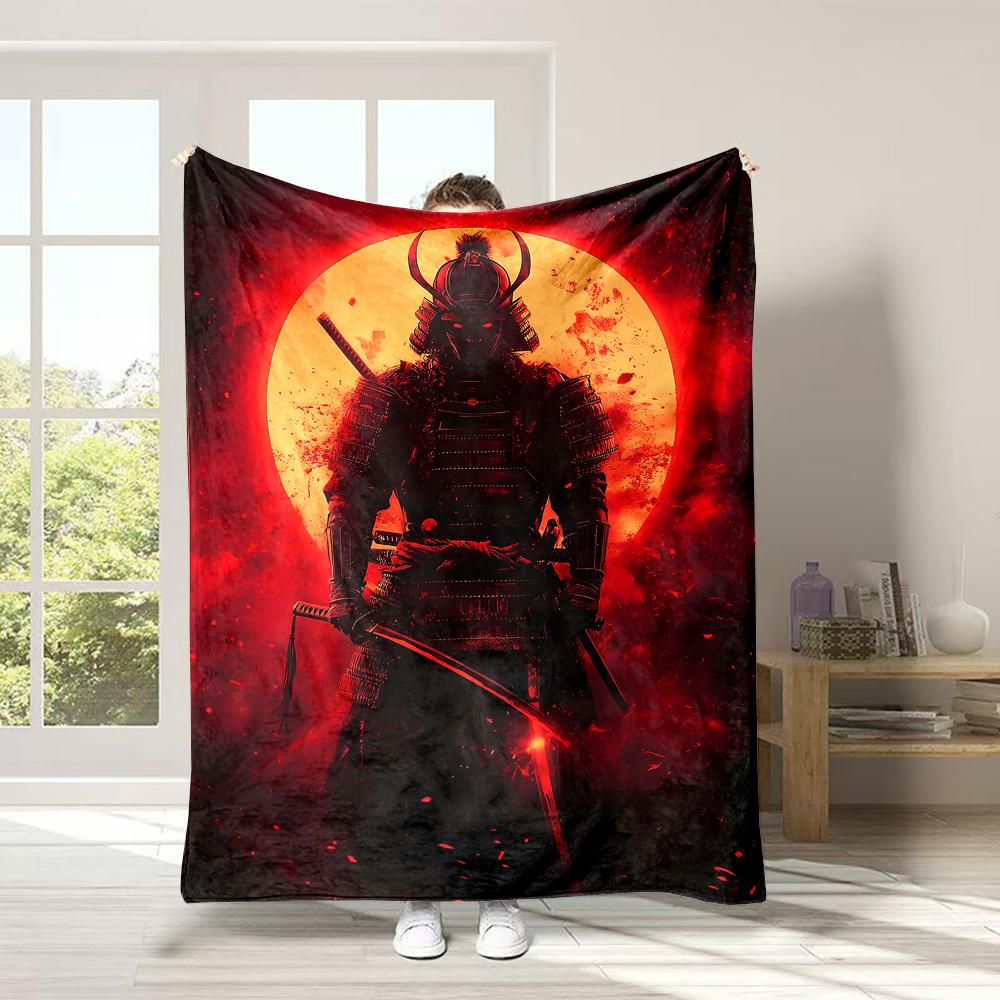

Samurai Under Blood Moon Flannel printed blanket suitable for all seasons suitable for living room office sofa and travel 75x90cm
