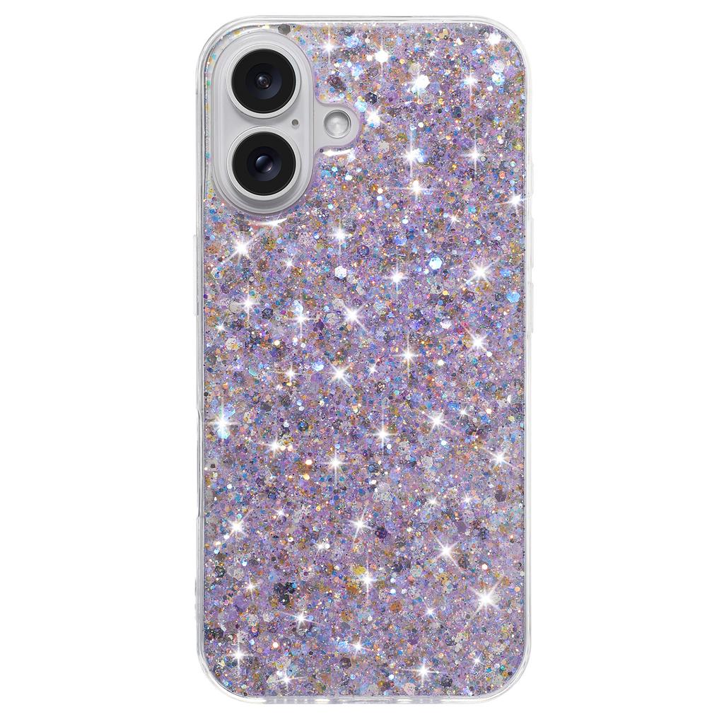 For iPhone 16 Plus Case TPU Drop Protection Epoxy Glittery Sequins Phone Cover