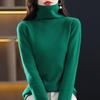 Women's 100% Wool Rolled Edge Turtleneck Sweater - Loose Fit Pullover Knit Base Layer