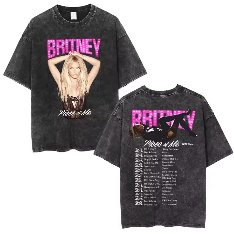 Britney Spears Oops! I Did It Again Tour 2000 Merch Vintage Washed T Shirts Men's Women Cotton Short Sleeve Oversized T-shirts