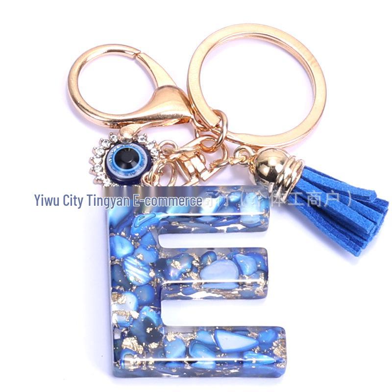 Cross-Border English Alphabet Resin Keychain with Gold Foil Demon Eye Pendant for Girls' Bags and Backpacks