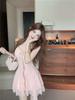 2026 Summer Sexy Floral Mesh Spaghetti Strap Nightclub Tassel Dress with Wide Hem Skirt