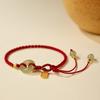 Natural Hetian Jade Peace Buckle Red Rope Bracelet for Women, Light Luxury Niche Exquisite Zodiac Jewelry