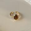 Retro Tiger's Eye Stone Finger Ring Fashion Brown Stone Rings for Women Opening Adjustable Gold Color Rings Jewelry Gifts