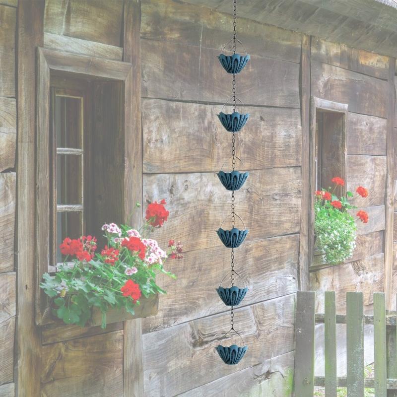 Catena per la pioggia in metallo Fiori vintage Raccoglitori di pioggia per grondaie esterne Grondaie Drenaggio sottotetti Resistente alla ruggine Decorazioni da giardino