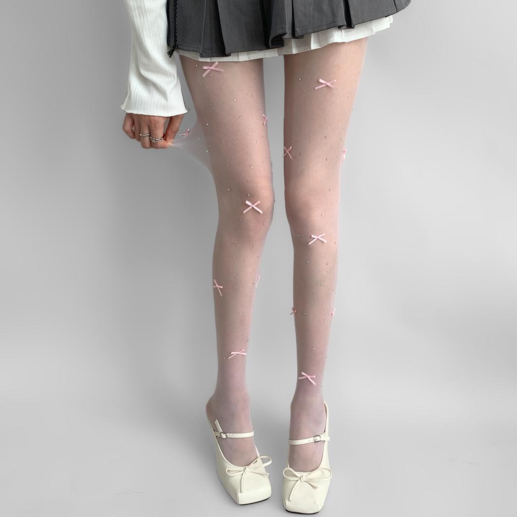 Stockings with Small Dots and Hearts Ultra-thin and Versatile White Stockings with Diamonds Ballet-style Pantyhose Children's Bow White Stockings