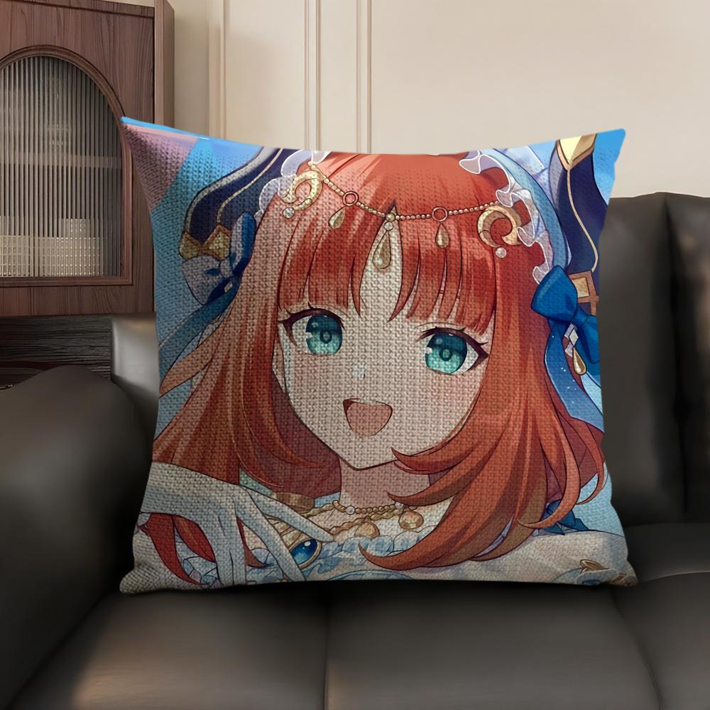 Nilou Cute Genshin Impact Cushion Cover Natural Linen Organic Fabric Double-Sided Printing Sofa Home Decor Gift Pillow Case