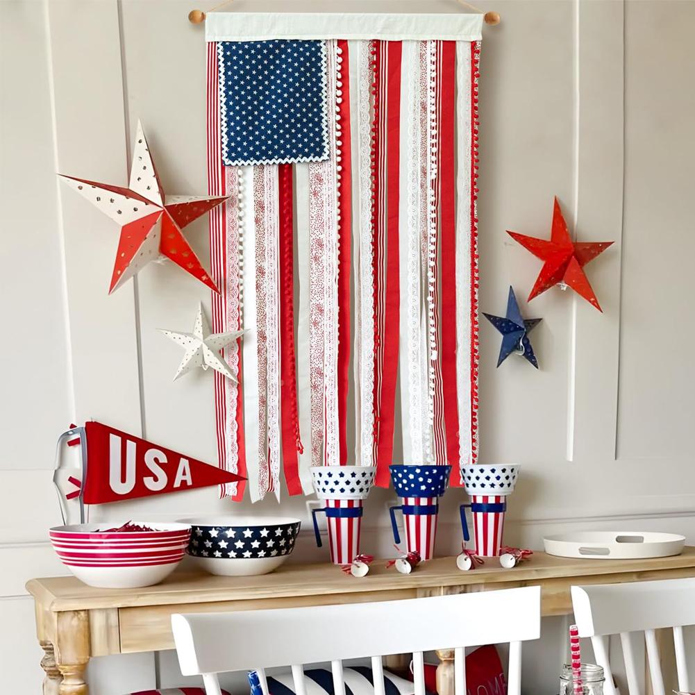 American Bunting Flag Rag Garland Rustic Flag Independence Day Day 4x2.3Ft For 4th Of Garden Fl N2C5