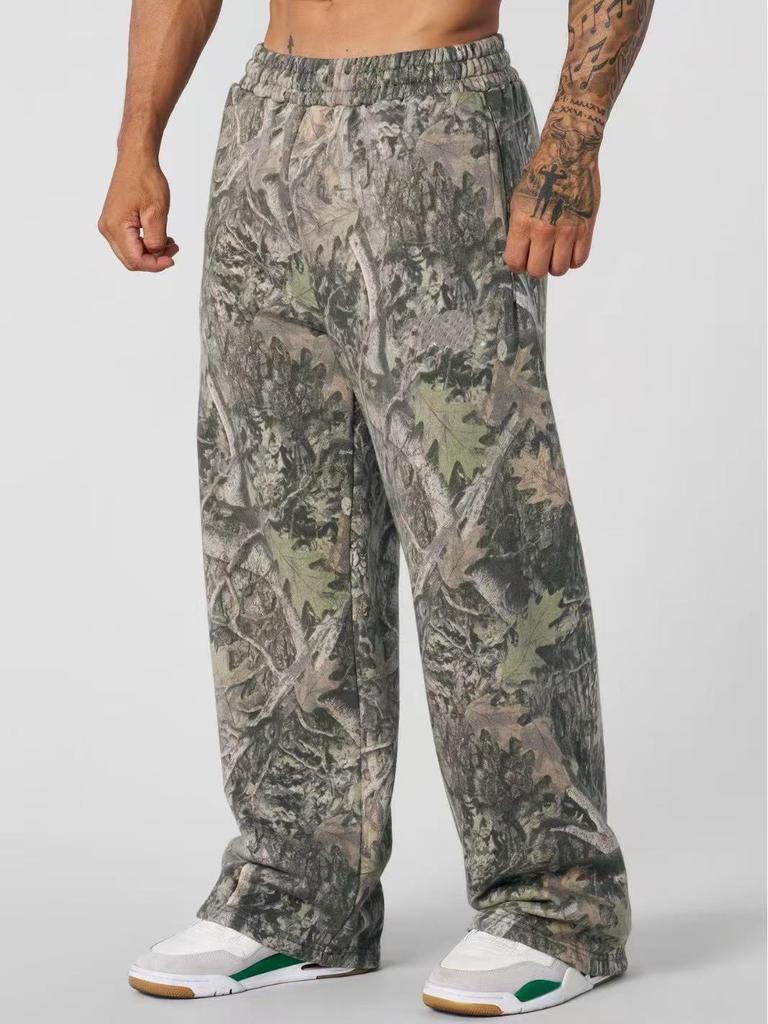 YOUNGLA Men's Camouflage Wide-Leg Casual Pants: Digital Print, Trendy, and Loose-Fit.