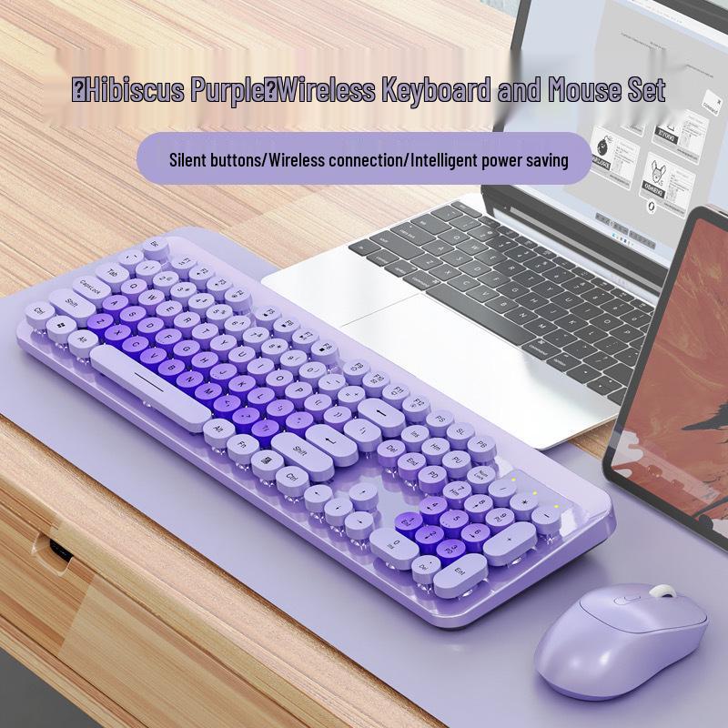 K73 Punk Retro Wireless Keyboard & Mouse Set - Colorful, Quiet, Round Keys for Girls' Office