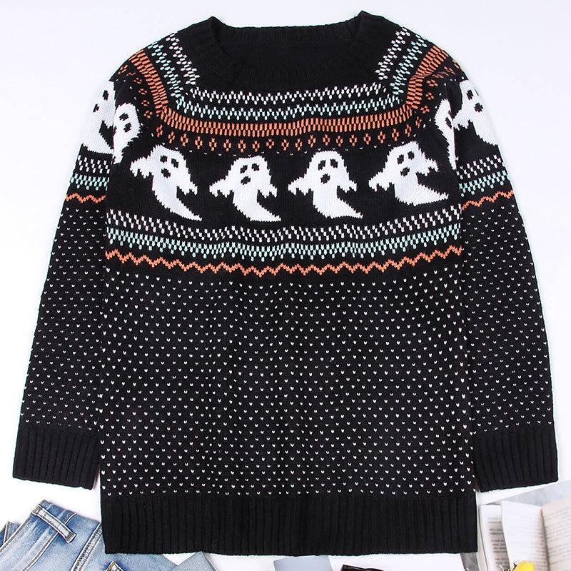 Women's European and American Retro Polka Dot Halloween Sweater - Autumn/Winter Long Sleeve Knitwear