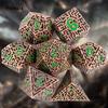 7 Pcs Copper Green Metal Dice Maze Solid  Metal Polyhedral Dice Set Suitable for Role-Playing RPG  Board Game Card Game