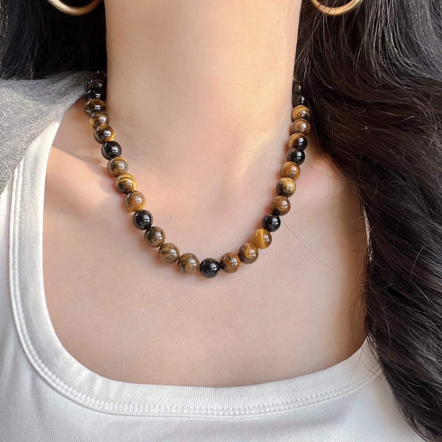 

Maillard Natural Boutique Tiger S Eye Stone Beaded Necklace Women S Autumn And Winter Collarbone Chain Light Luxury Sweater Chain Fidelity Support
