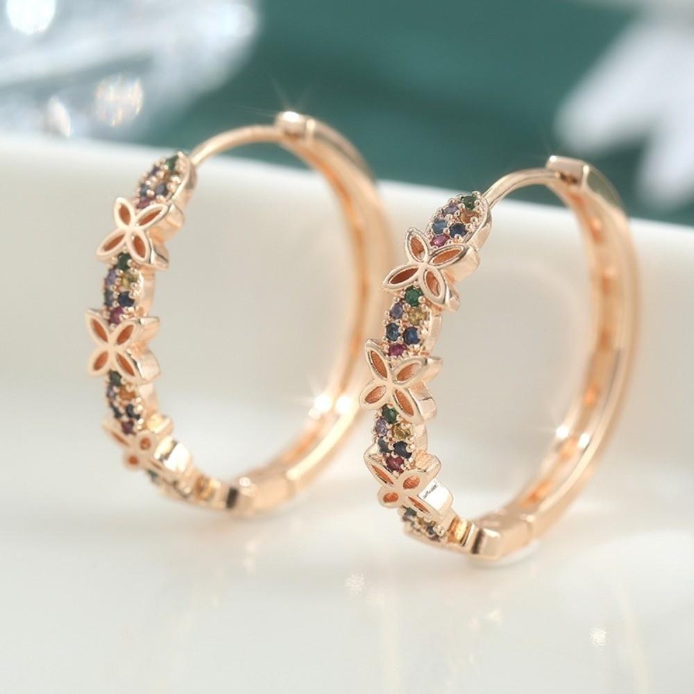 Crystal Zircon Stone Earrings Copper Butterfly Round Earrings Classic Wreath Hoop Earrings  Daily