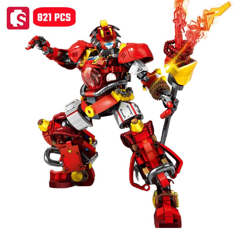 Non-Toxic Sembo Five Tiger Generals Mech Assemblage Building Blocks Cool Robot Model Bricks Collectible Ornaments Children Toys Birthday Gifts