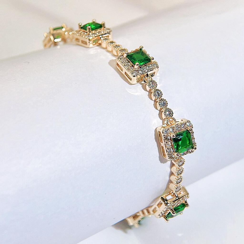 CMM Vakker Grønn Cubic Zirconia Sølvaktig Gylden Belagt Mote Firkantet Charm Link Armbånd Armbånd for kvinner