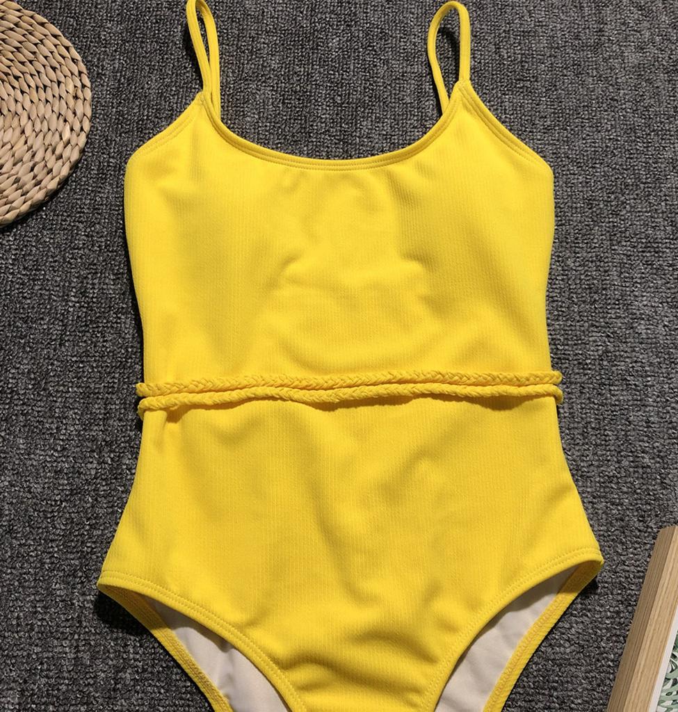 Damen Badeanzug Einfarbig Einteilig Sexy Binden Zurück Bikini Bademode Badeanzüge