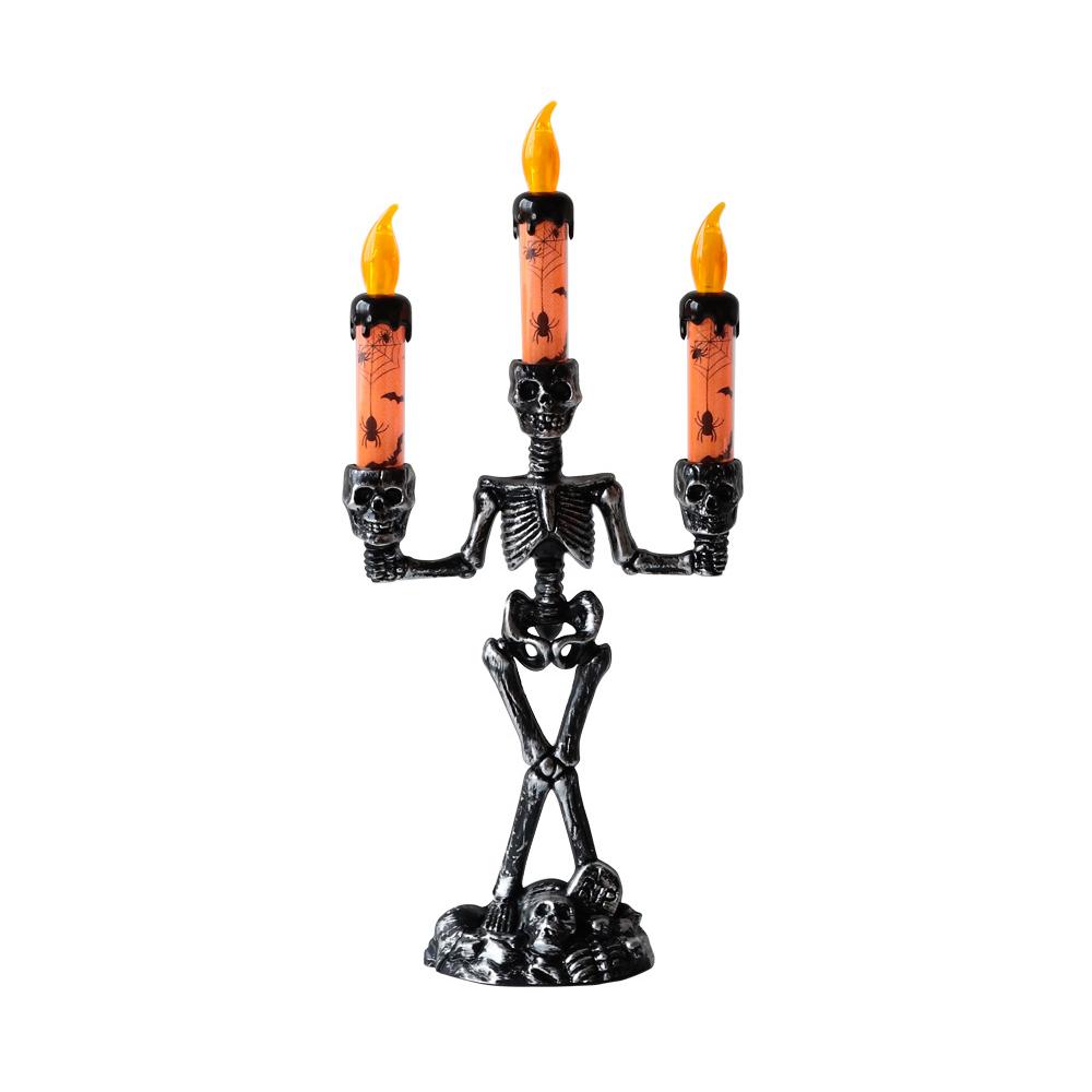 Halloween Decor Candles Battery Operated LED Skull Flickering Candles Spooky Halloween Candlesticks Light Home Decoration For