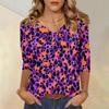 Women's Tops Three-quarter Sleeve Shirt V-neck Loose Casual Shirt Textured Printed T-shirt
