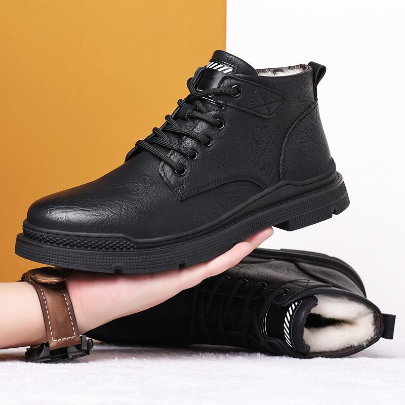 

Мужские ботинки Мартин из натуральной кожи, зимняя мода 2025, бархатные утолщенные хлопковые туфли, новая повседневная мужская нескользящая хлопковая кожаная обувь 44