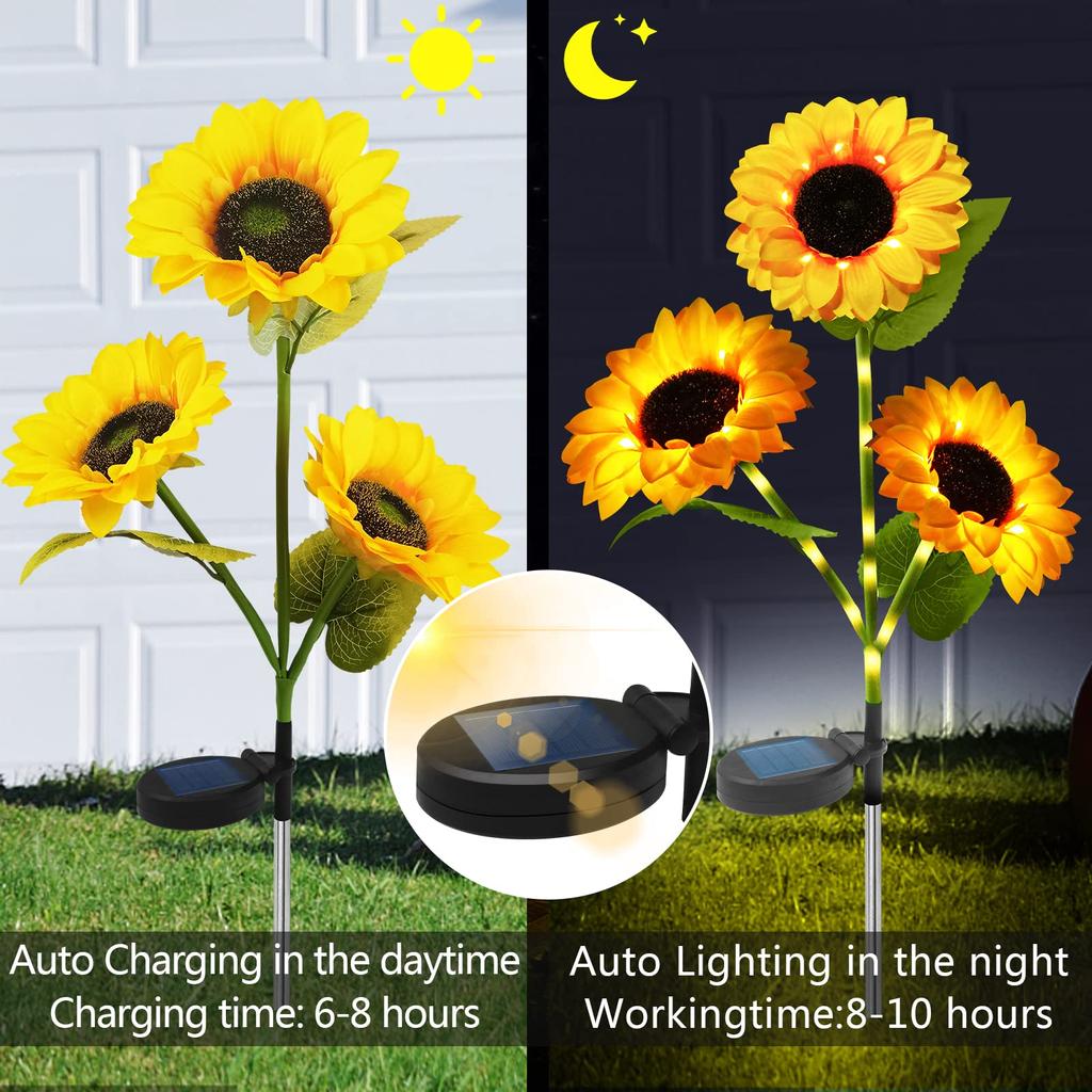 Sunflower Solar Lights Outdoor Garden Decor, Uppgraderad 1 Pack Solar Garden Lights med 3 Solros Lights, Vattentät Solar Outdoor Lights