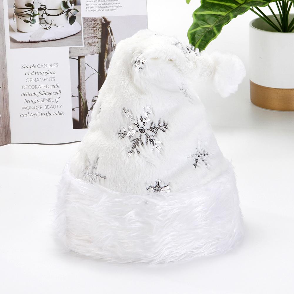 2025 NEW 32*40cm White Plush Christmas Hat Gold Silver Beads Embroidered Adult Christmas Hat Holiday Home Decorations