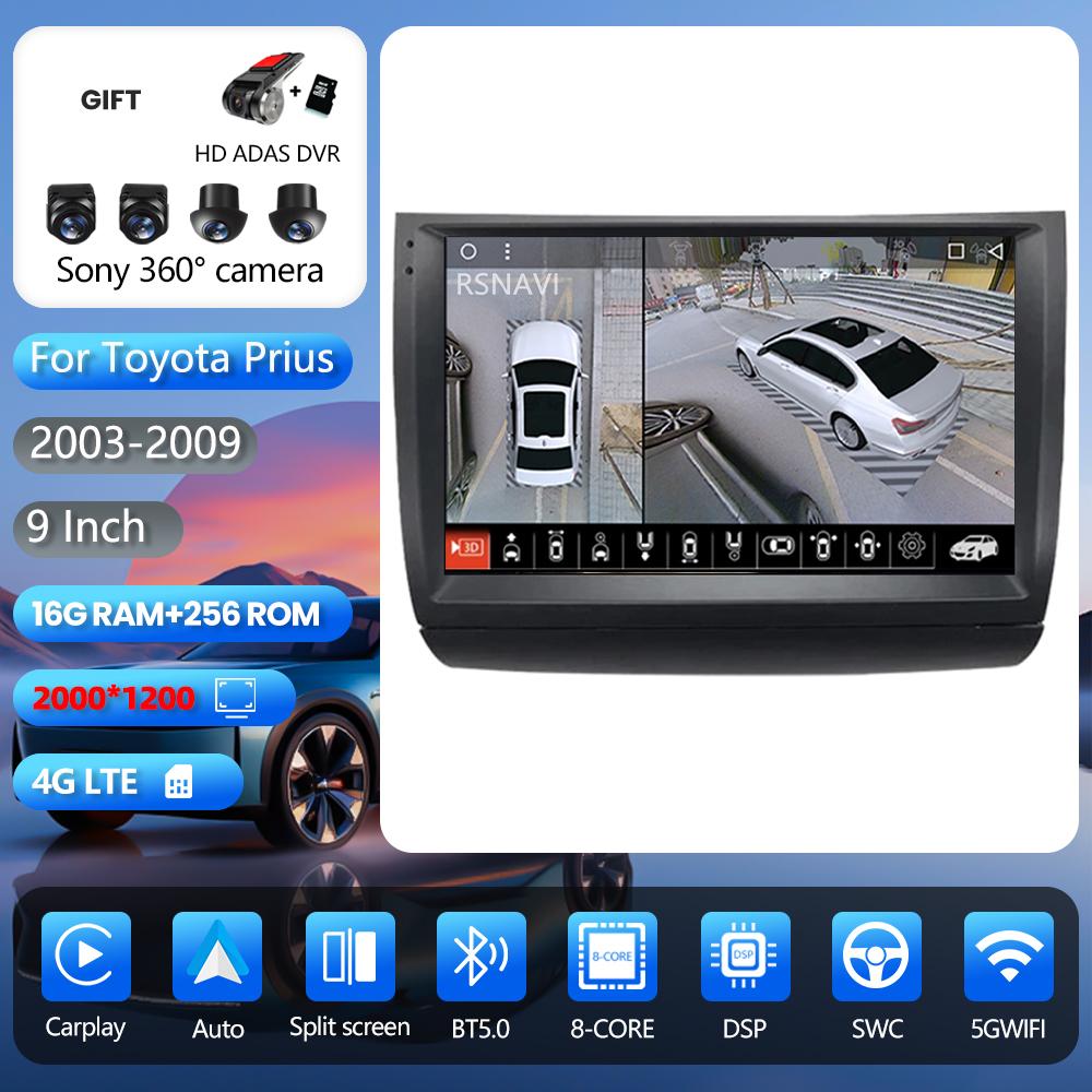 Android 16 for Toyota Prius 20 2002 - 2009 wifi+4G Carplay Car Radio GPS Navigation Multimedia Player Steering Wheel Control