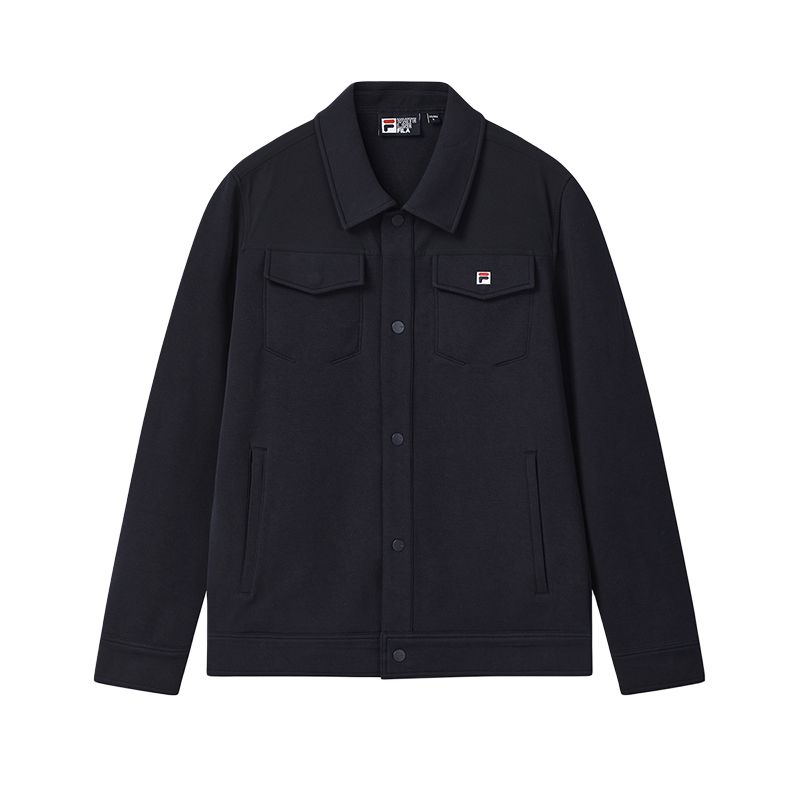 

FILA Heritage Solid Color Polo Collar Single-Breasted Long Sleeve Jacket Men jackets F11M548506F-NV M