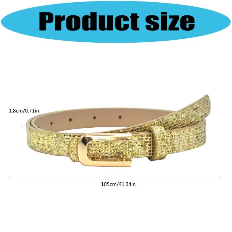Slim Sequined Waist Belt for Dresses PU Leather Pin Buckles Waistband for Jeans Pants Women Girl Daily Outfit Waist Strap