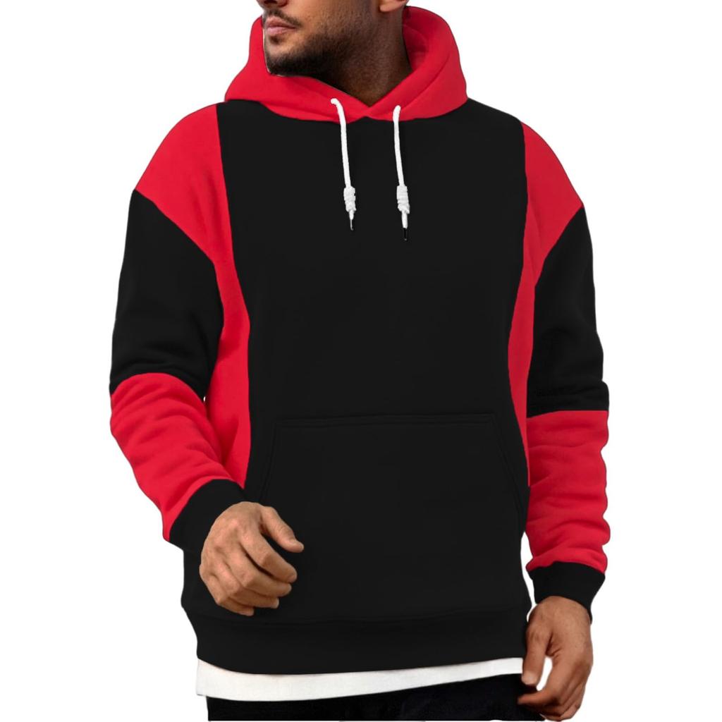 Men's Patchwork Color Block Long Sleeved Casual Hooded Sweatshirt