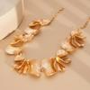 Textured 3D Flower Petal Choker Necklace Earrings Set Retro Metal Floral Statement Jewelry For Women Evening Party Accessories