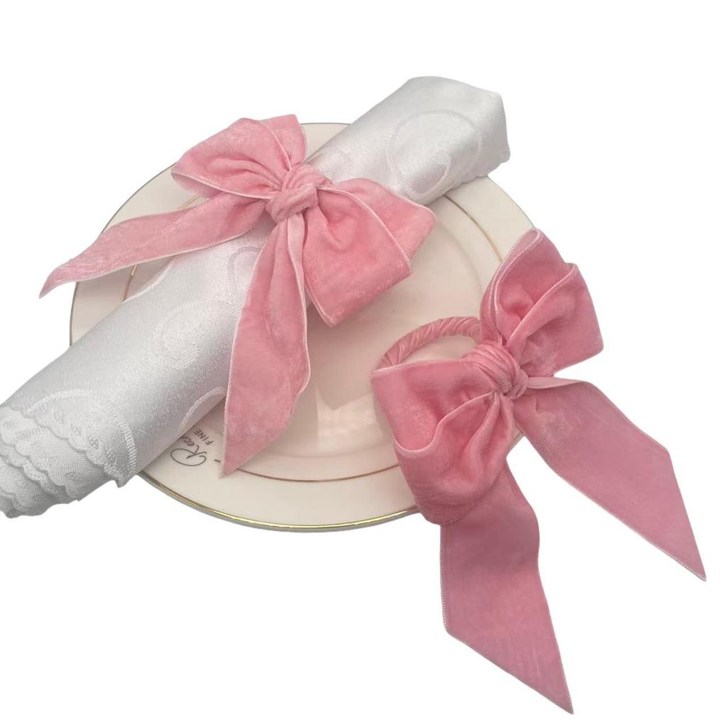 Velvet Red Christmas Bow Napkin Ring Holder