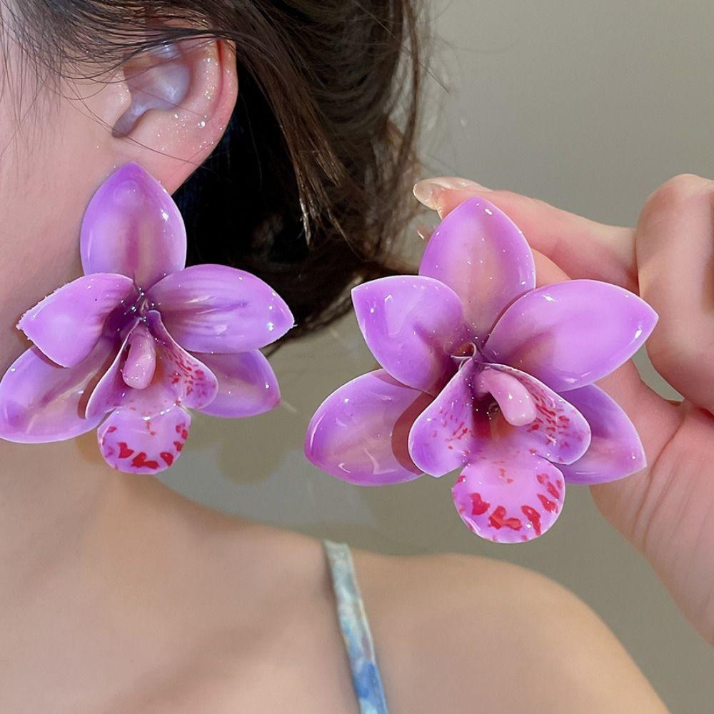 Silver Needle Simulated Flower Drop Earrings Beach Jewelry Vacation Style Earrings  Gift