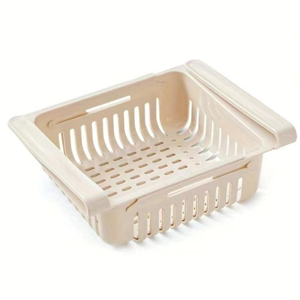 

1 регулируемая корзина для хранения в холодильнике. Легко выдвигающийся выдвижной ящик, экономящий место, многофункциональная многоуровневая полка для кухни. слоновая кость