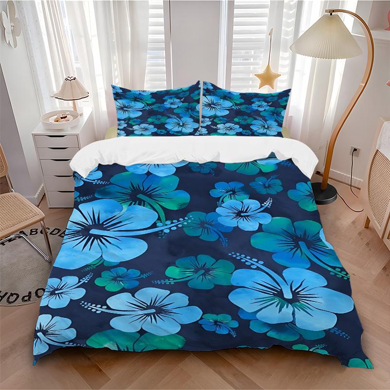 3pcs Blue Floral Print Bedding Set, Ideal for Home Use, Suitable for Bedroom Decor (1*Duvet Cover + 1/2*Pillowcases, No Core) yy250821175