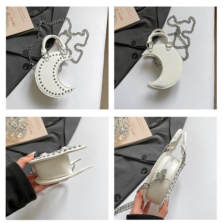 Moon Shape Rivet Chain Bag Women's Handbag