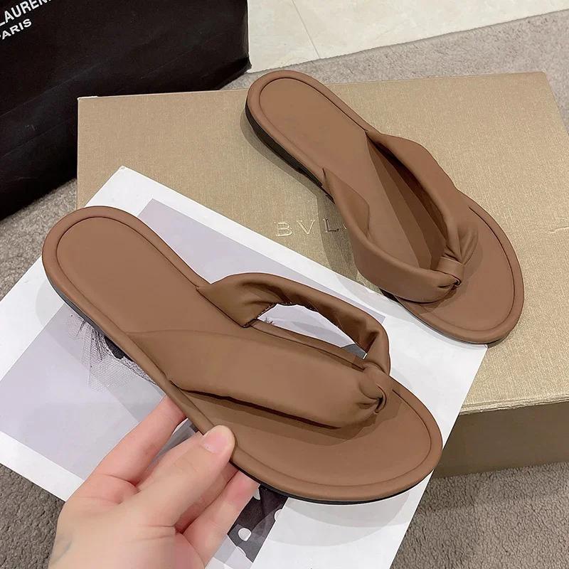 Fashion 2025 Summer Beach Flat Flip Flops for Women Casual Clip-Toe Pu Leather Slippers Woman Plu Size Comfortable Outdoor Shoes Mujer