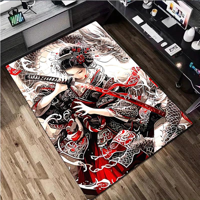 Samurai-Frauen-Druckteppich - Heimdekoration Teppich für Wohnzimmer Schlafzimmer Bodenbelag Computerstuhl Bereichsteppich