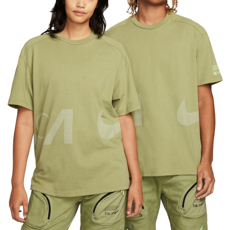Nike Short-Sleeve Letter Print Loose Fit T-Shirt Unisex Tops Amber-Green FD7856-334