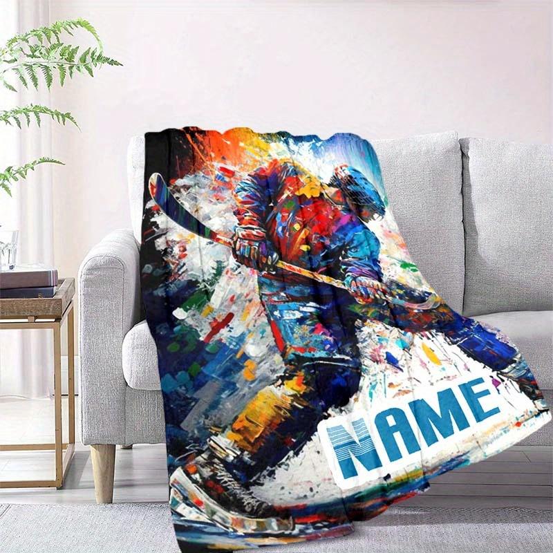 Color Hockey Player Customize Your Name Blanket Warm Comfortable And Soft Blankets Are Suitable For Home Lunch Break Blanket Office Sofa Sofa Gift To